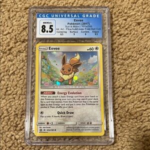 Pokemon Eevee Trading Card - Yellow Border with Blue Grade Label